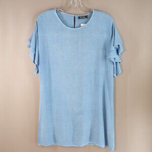 Song of Style Dress L Light Blue Rayon Flutter Short Sleeve Pullover Shift NWT